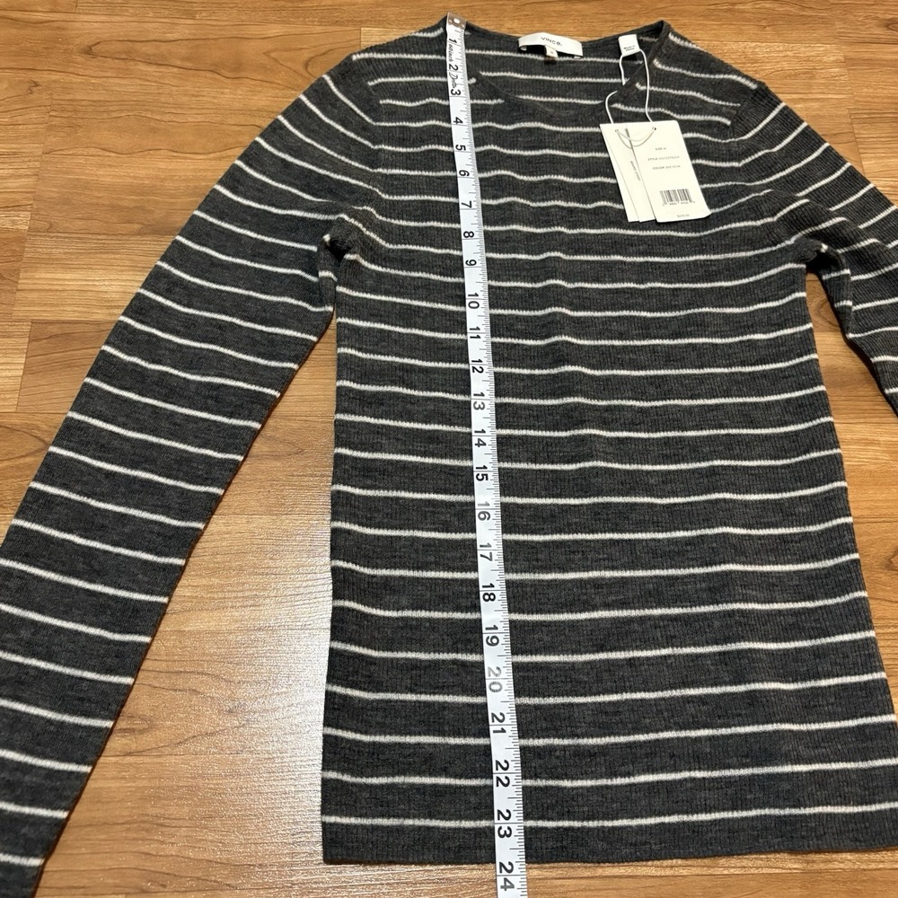NWT $235 Vince 100% Wool Stripe Rib Knit Shirt CARBON/OFF WHITE Medium Luxury - Picture 7 of 9